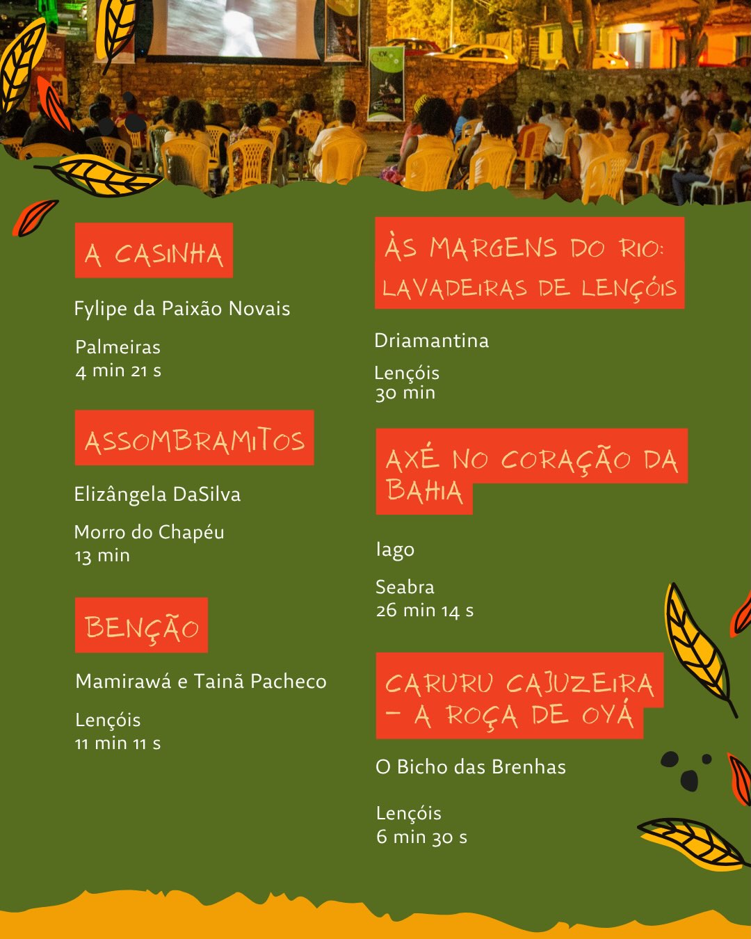 Arte com seis filmes da seleção do Festival de Cinema de Lençóis