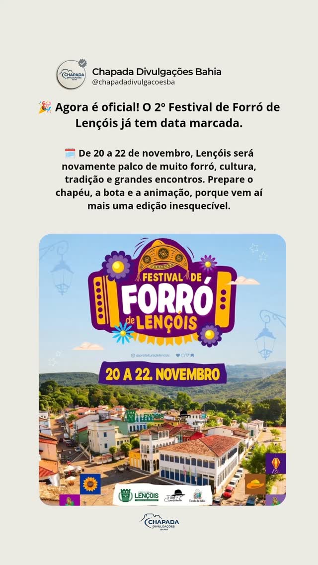 Anúncio das datas do Festival de Forró com reprodução do cartaz oficial